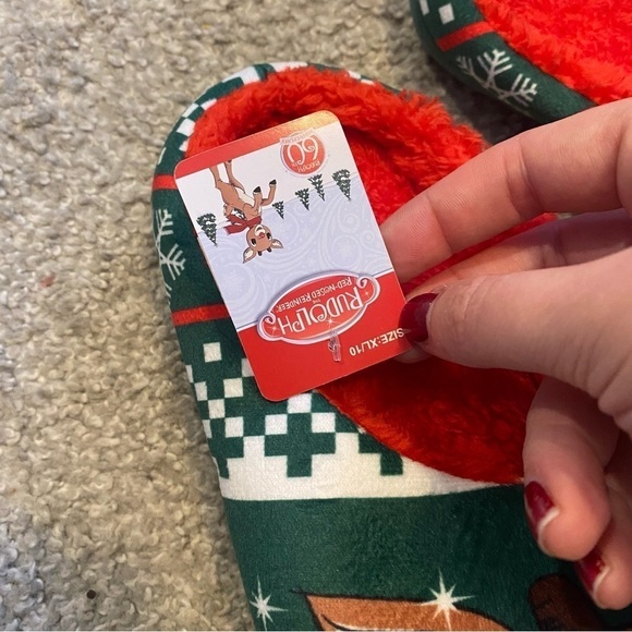 Rudolph The Red Nosed Reindeer Plush Slippers NEW Sz 7 8 9 10 - Picture 6 of 9
